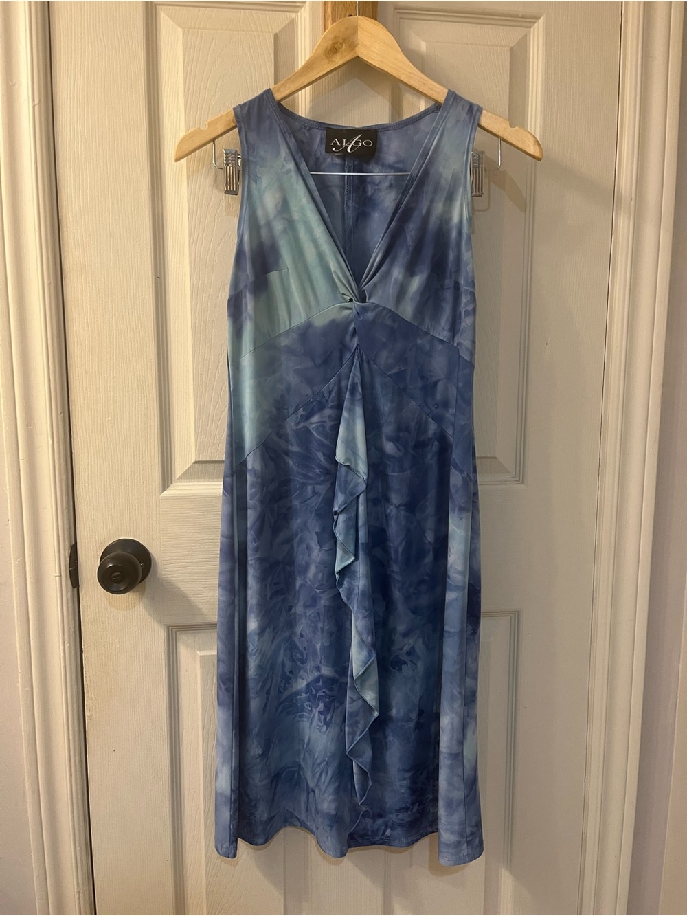Nü Blue Tie-Dye Midi Dress with Front Drape